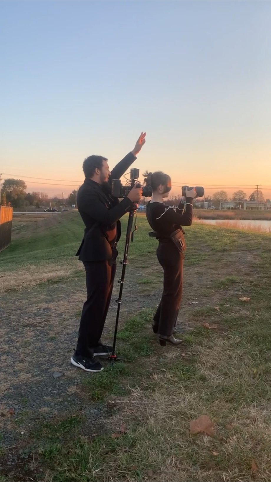 Filming a property exterior at golden hour