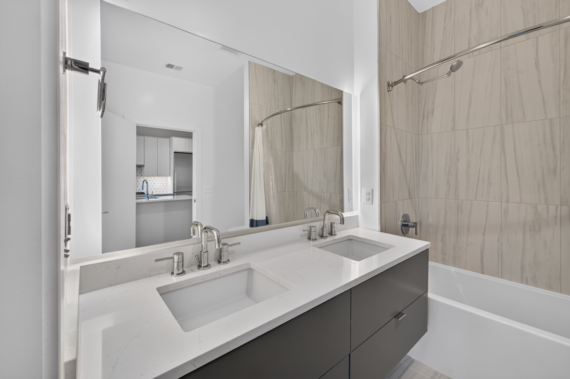 Listing photography — modern double-vanity bathroom