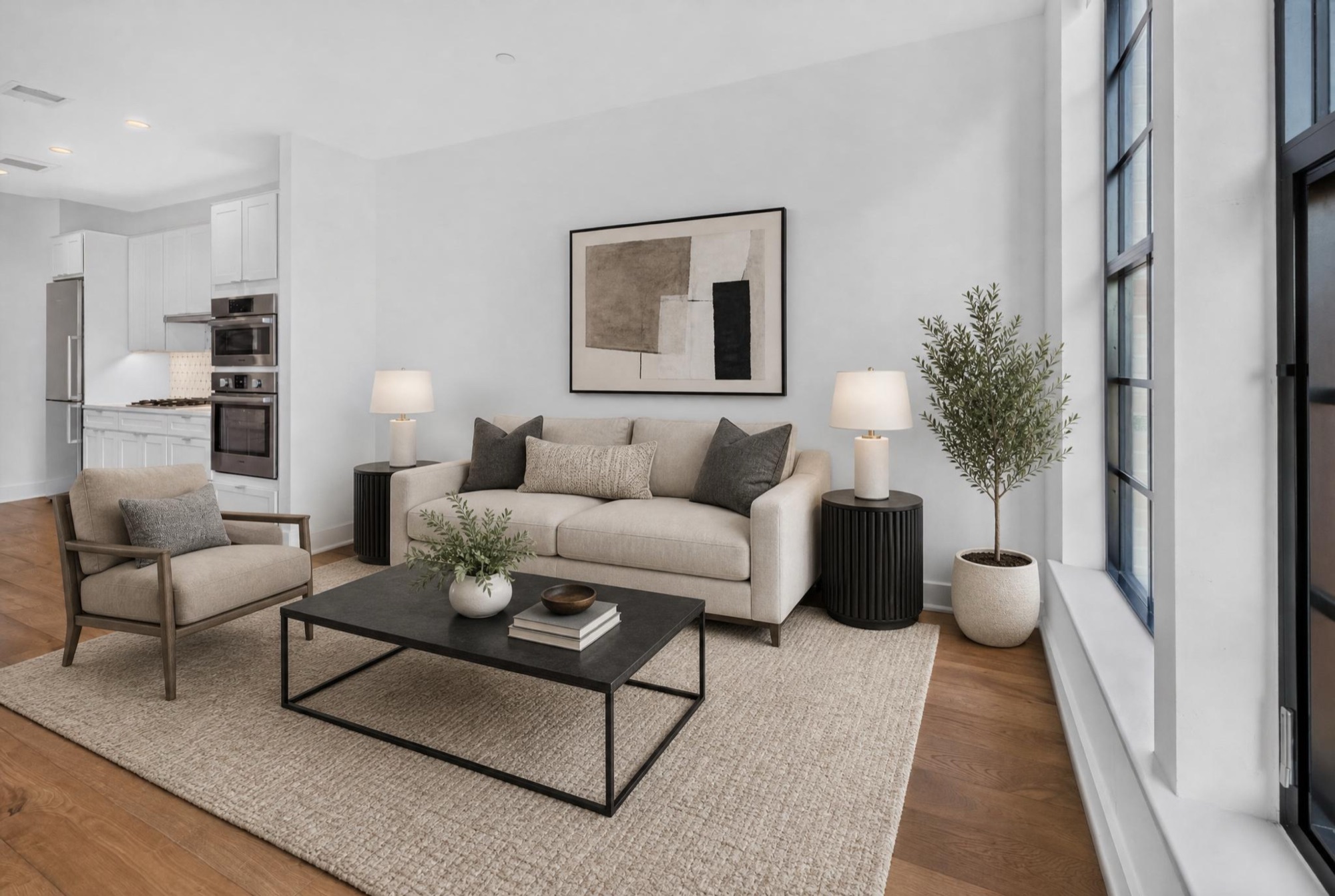 Listing photography — staged living room with natural light